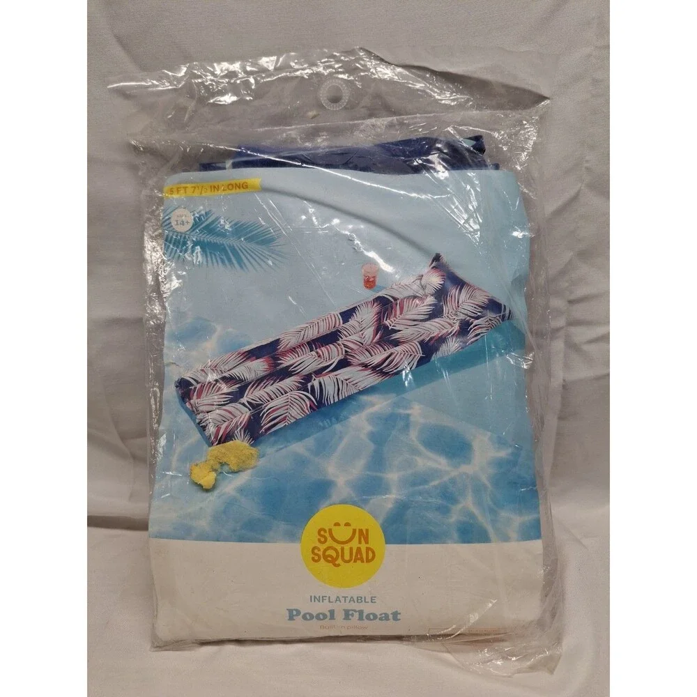 NEW Sun Squad inflatable swim Pool Float w/ built in pillow w/ repair patch